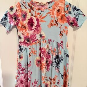 Chris & Carol Floral Kids Dress in Blue and Orange